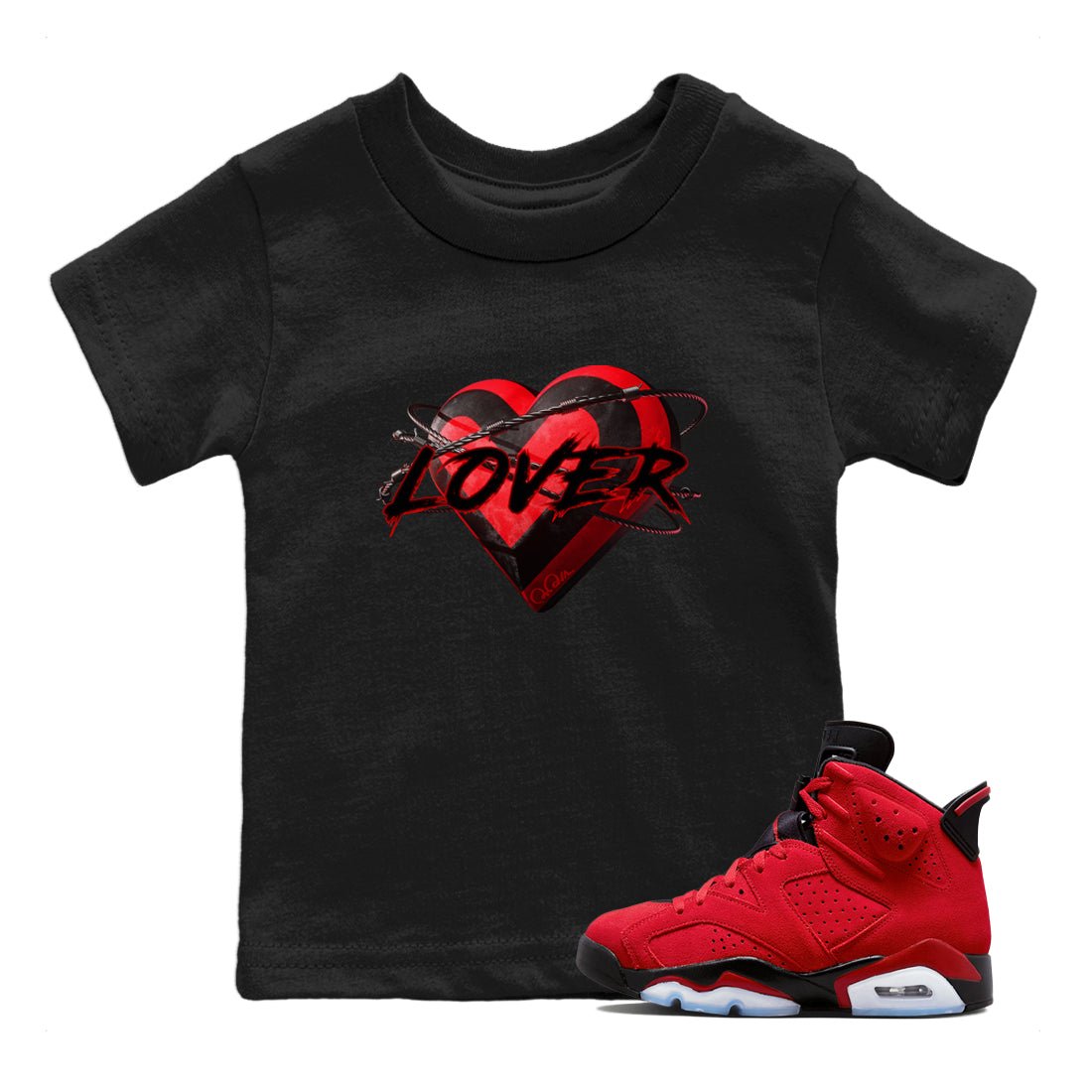 Air Jordan 6 Toro Bravo Sneaker Match Tees Heart Lover Sneaker Tees 3D Graphic Design Shirts AJ6 Toro Bravo Sneaker Release Tees Kids Shirts Black 1