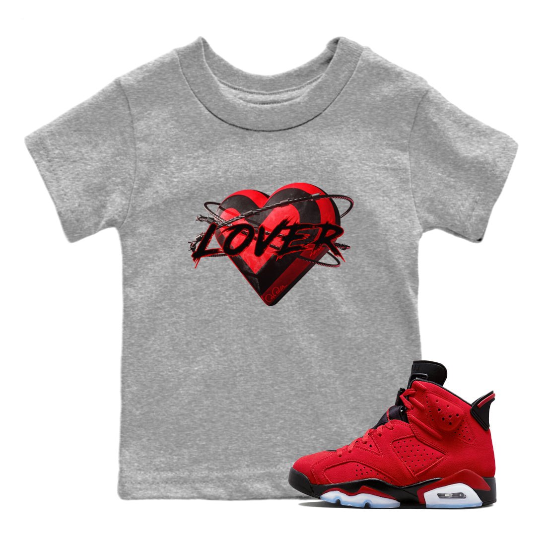 Air Jordan 6 Toro Bravo Sneaker Match Tees Heart Lover Sneaker Tees 3D Graphic Design Shirts AJ6 Toro Bravo Sneaker Release Tees Kids Shirts Heather Grey 1