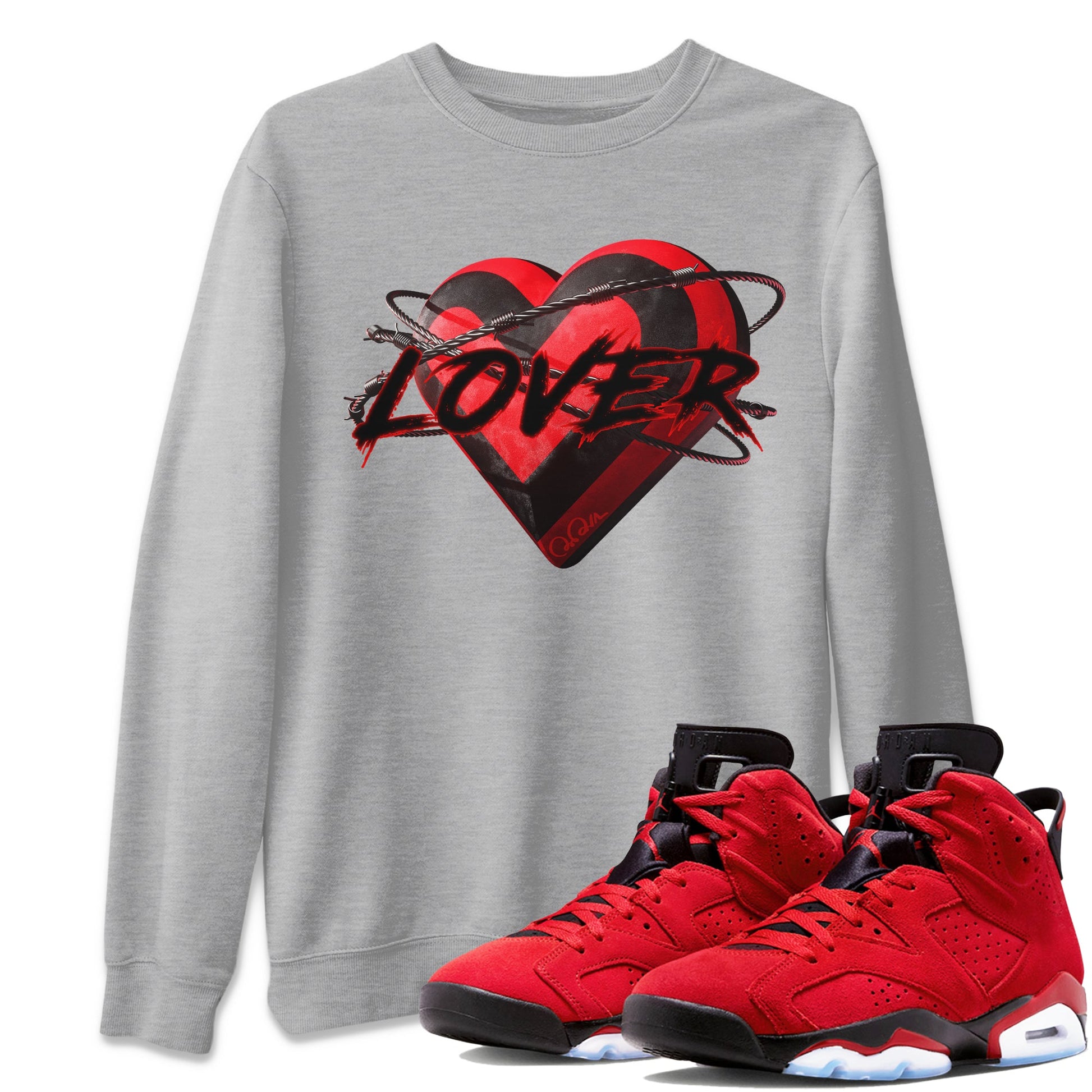 Air Jordan 6 Toro Bravo Sneaker Match Tees Heart Lover Sneaker Tees 3D Graphic Design Shirts AJ6 Toro Bravo Sneaker Release Tees Unisex Shirts Heather Grey 1