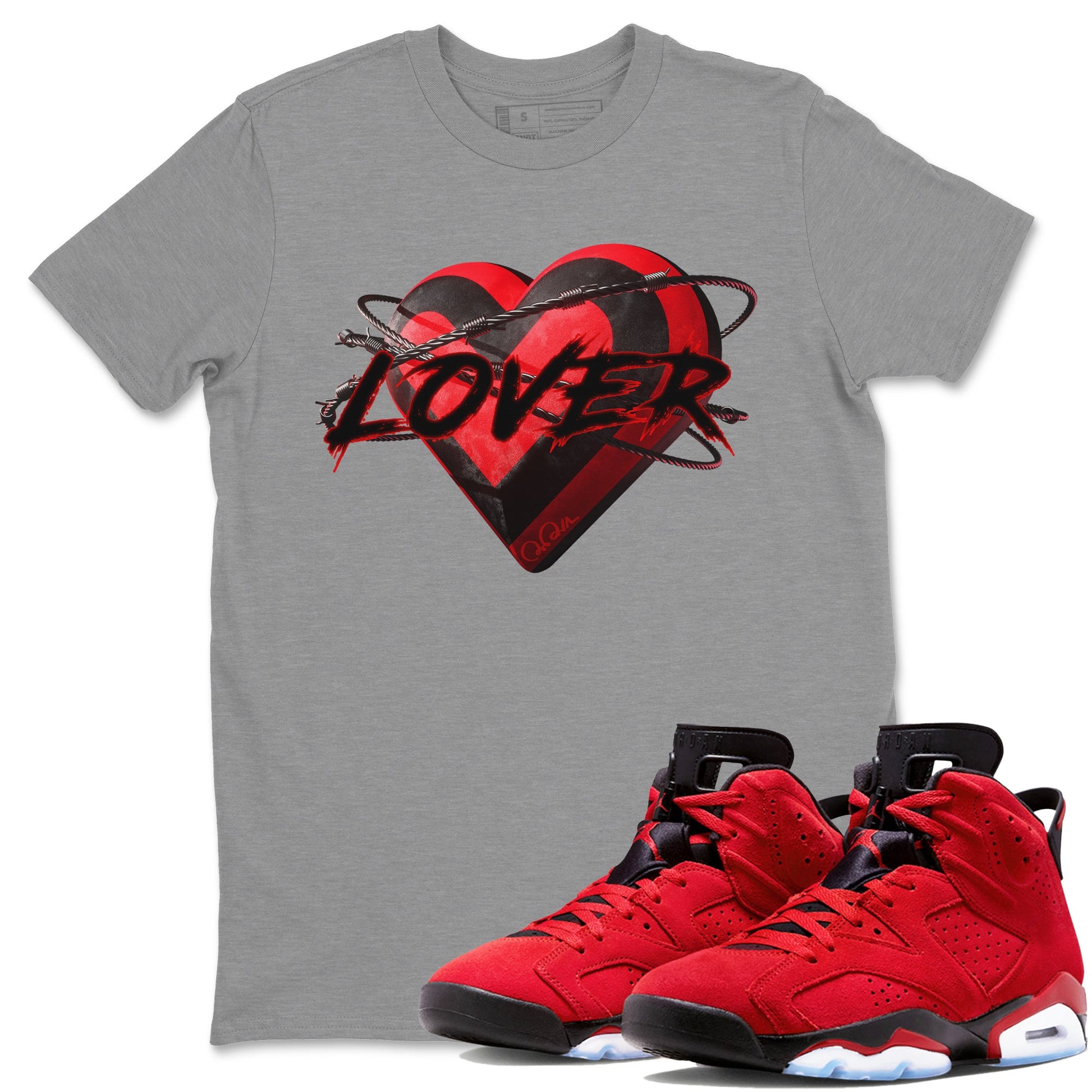Air Jordan 6 Toro Bravo Sneaker Match Tees Heart Lover Sneaker Tees 3D Graphic Design Shirts AJ6 Toro Bravo Sneaker Release Tees Unisex Shirts Heather Grey 1
