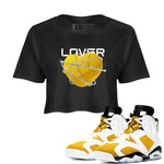 6s Yellow Ochre shirt to match jordans Heart Lover sneaker tees Air Jordan 6 Yellow Ochre SNRT Sneaker Release Tees Black 1 Crop T-Shirt