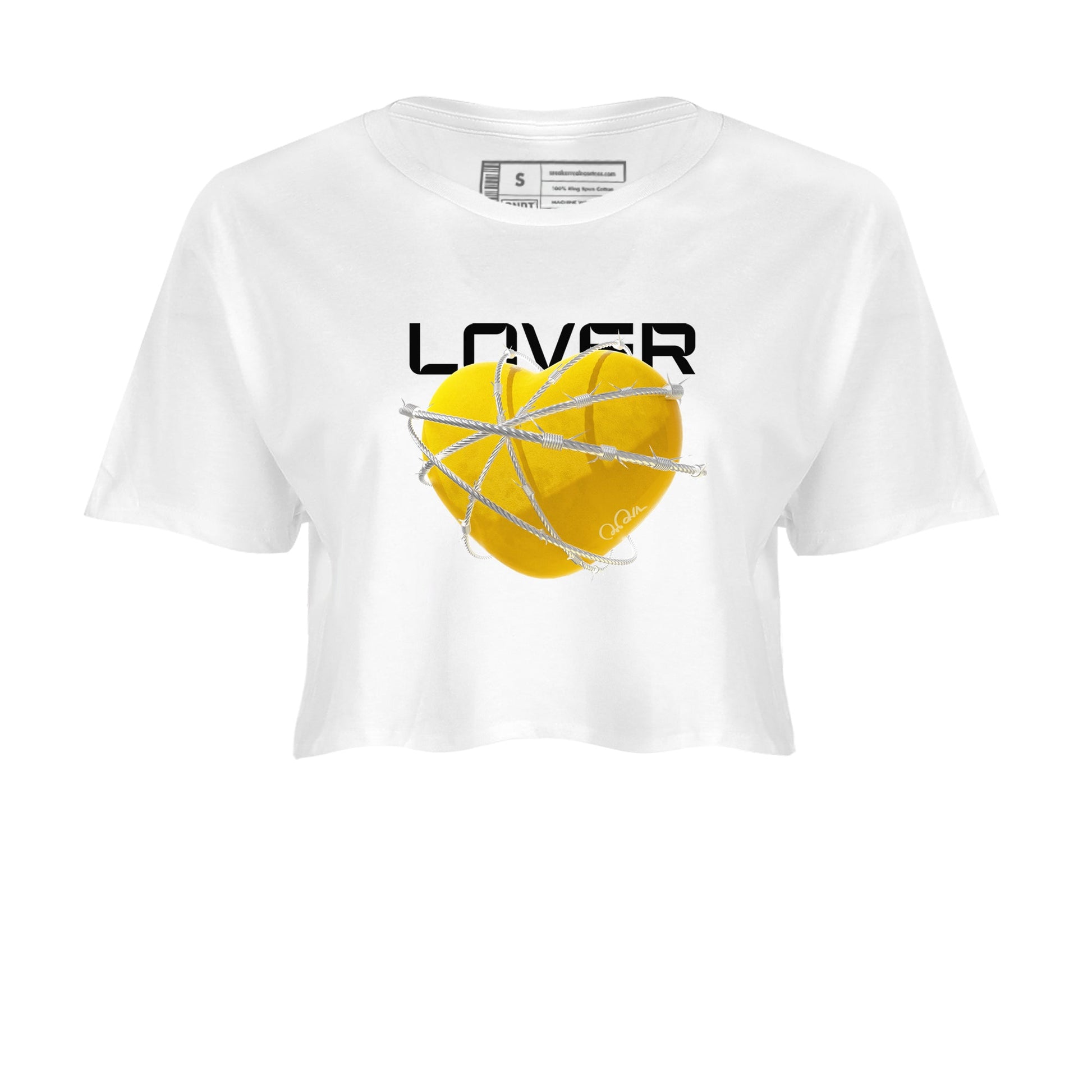 6s Yellow Ochre shirt to match jordans Heart Lover sneaker tees Air Jordan 6 Yellow Ochre SNRT Sneaker Release Tees White 2 Crop T-Shirt