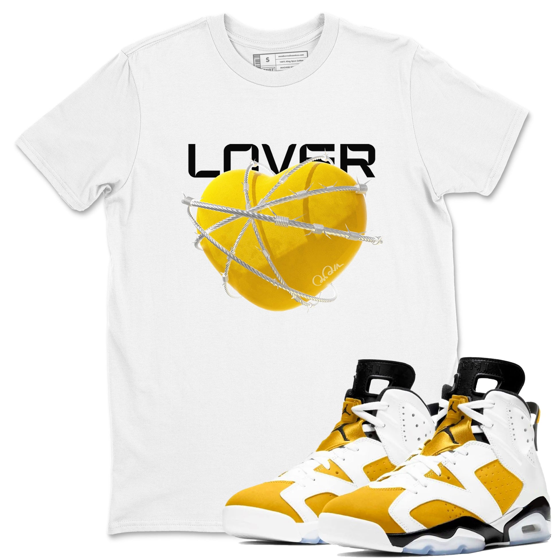 6s Yellow Ochre shirt to match jordans Heart Lover sneaker tees Air Jordan 6 Yellow Ochre SNRT Sneaker Release Tees Unisex White 1 T-Shirt