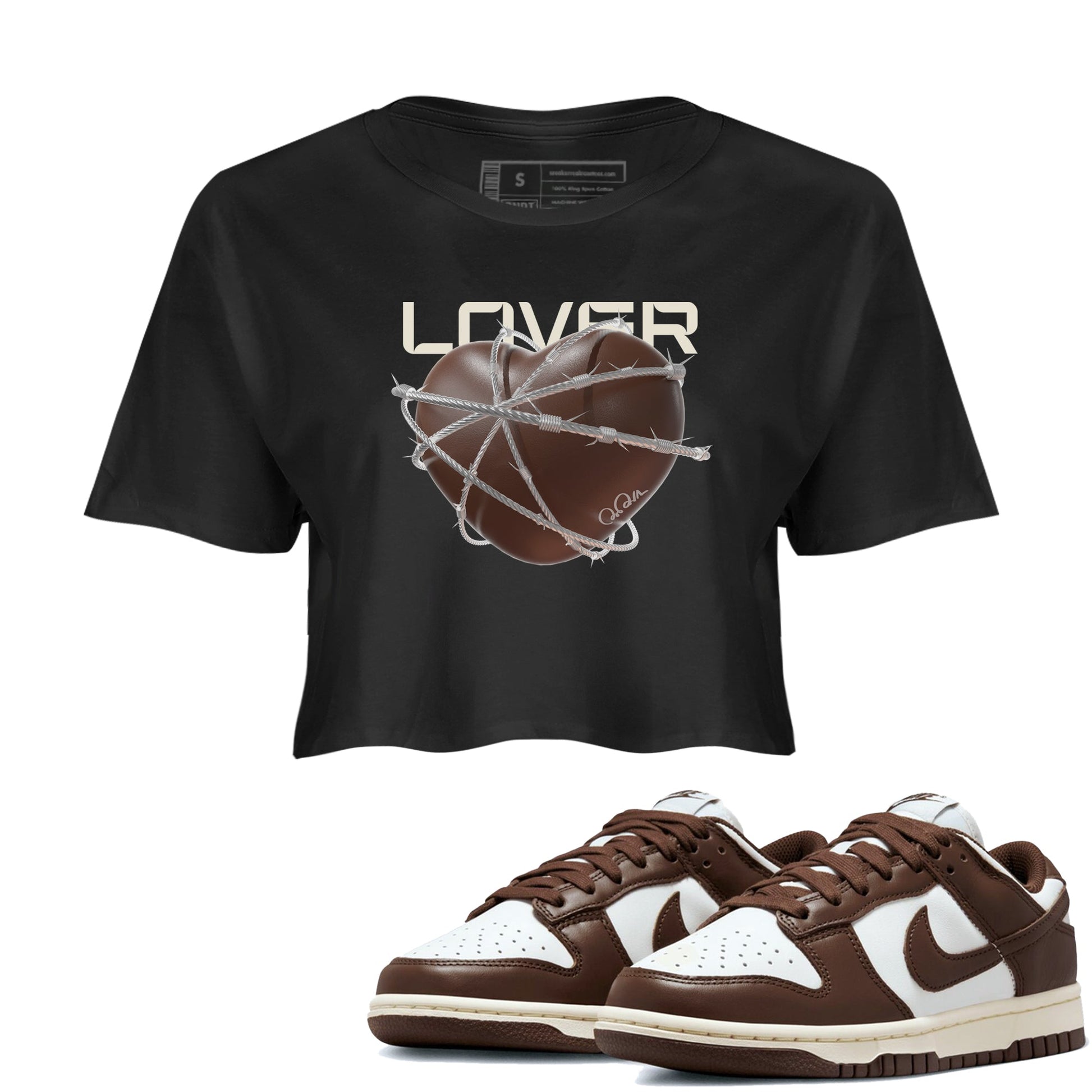 Dunk Cacao Wow shirt to match jordans Heart Lover sneaker tees Nike Dunk Cacao Wow SNRT Sneaker Release Tees Black 1 Crop T-Shirt