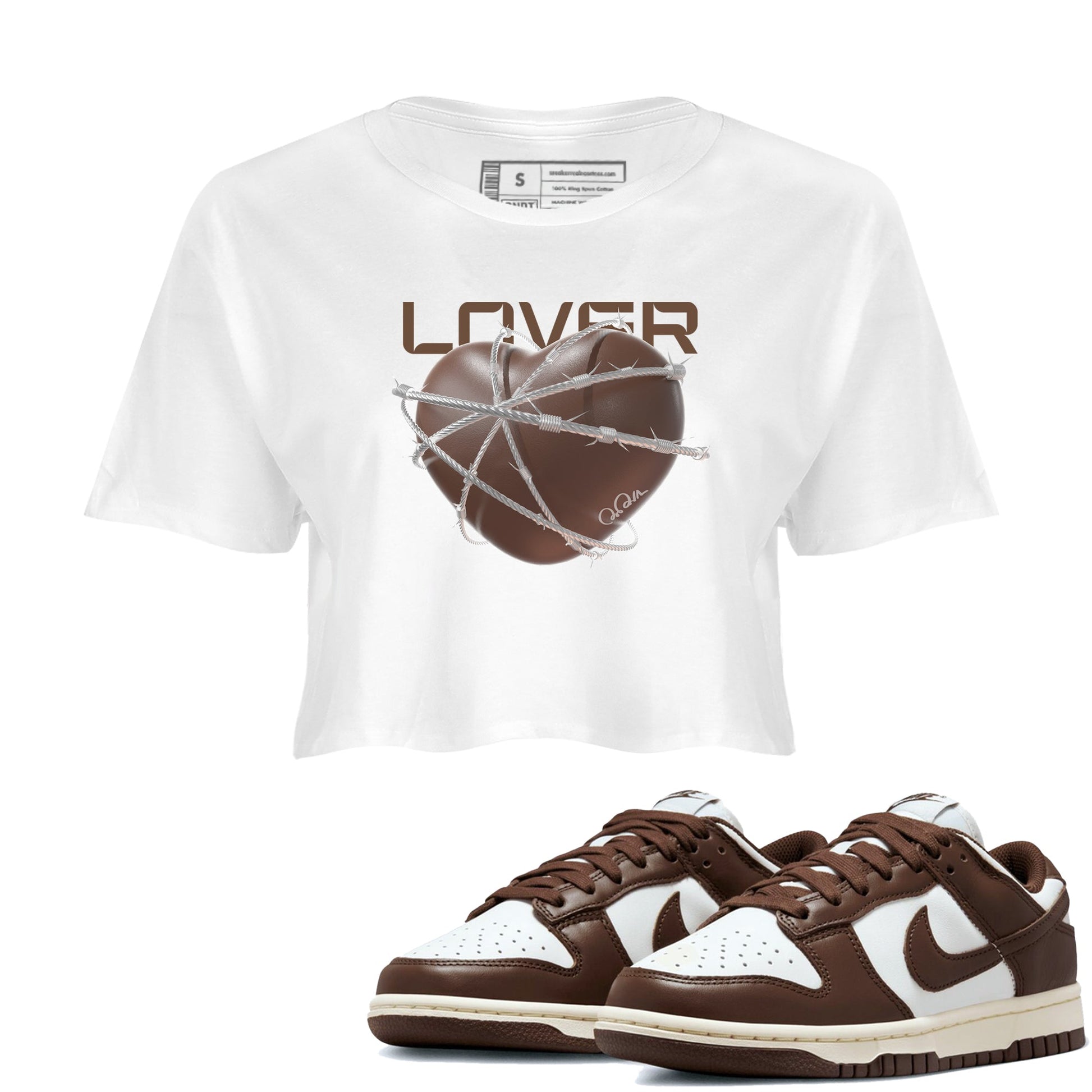 Dunk Cacao Wow shirt to match jordans Heart Lover sneaker tees Nike Dunk Cacao Wow SNRT Sneaker Release Tees White 1 Crop T-Shirt