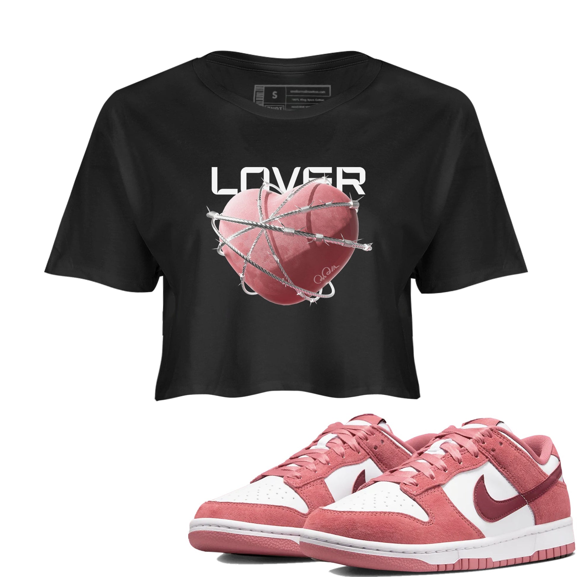 Dunk Valentines Day 2024 shirt to match jordans Heart Lover sneaker tees Dunk Valentines Day 2024 SNRT Sneaker Release Tees Black 1 Crop T-Shirt