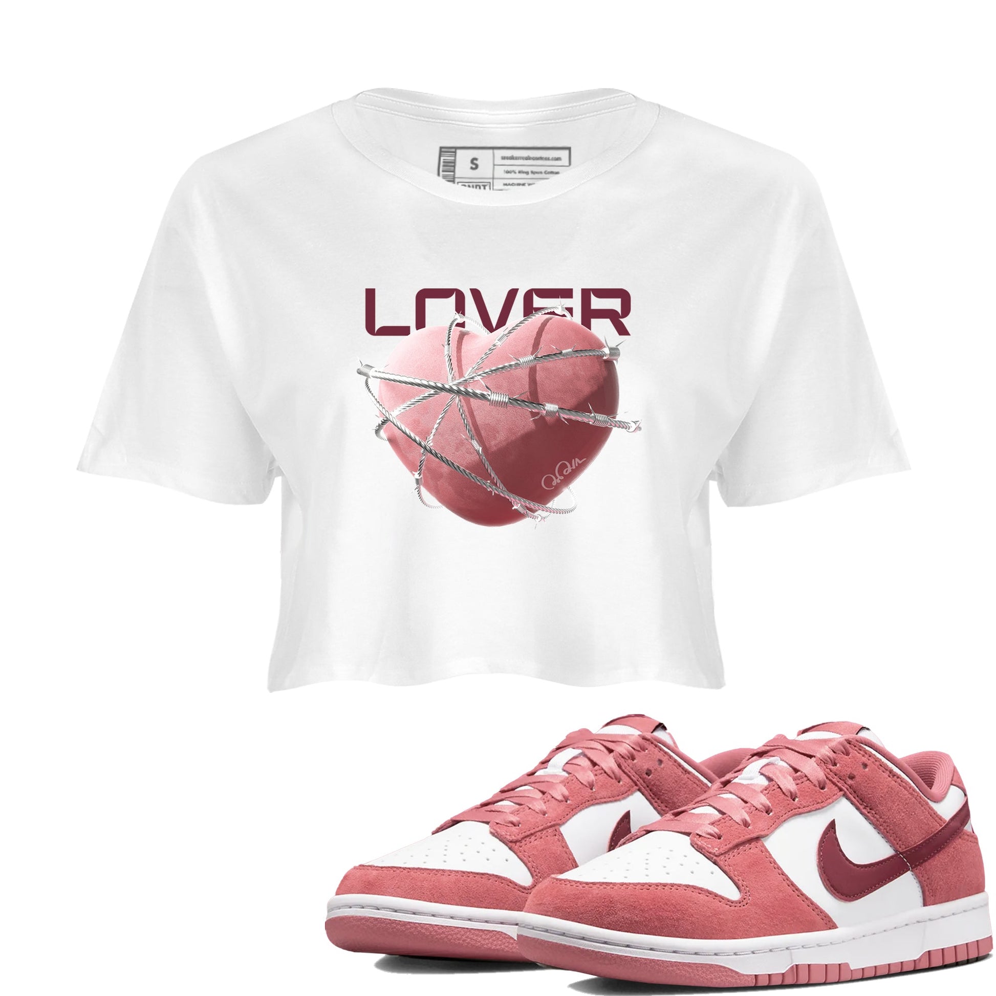 Dunk Valentines Day 2024 shirt to match jordans Heart Lover sneaker tees Dunk Valentines Day 2024 SNRT Sneaker Release Tees White 1 Crop T-Shirt