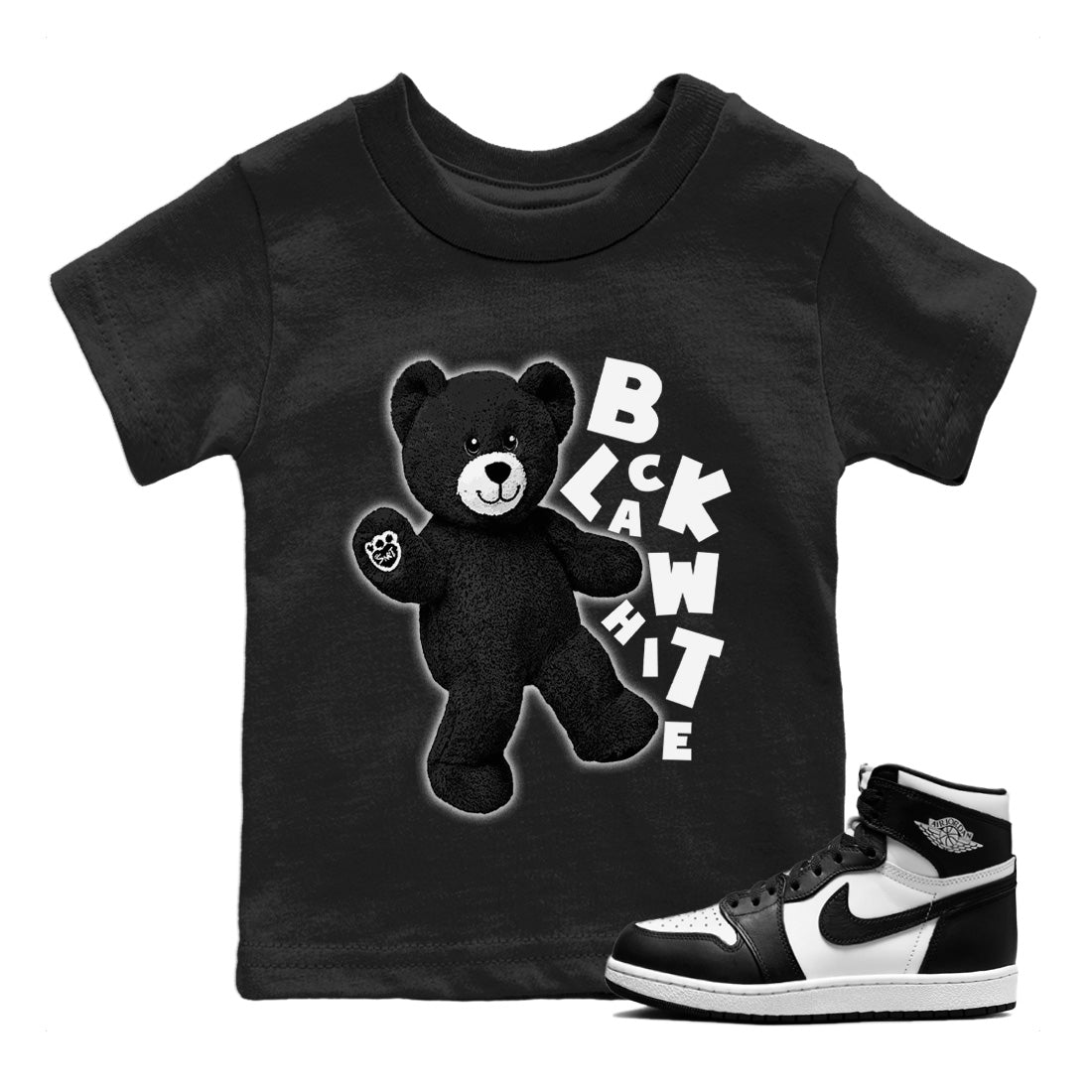 Jordan 1 Black White Sneaker Match Tees Hello Bear Sneaker Tees Jordan 1 Black White Sneaker Release Tees Kids Shirts