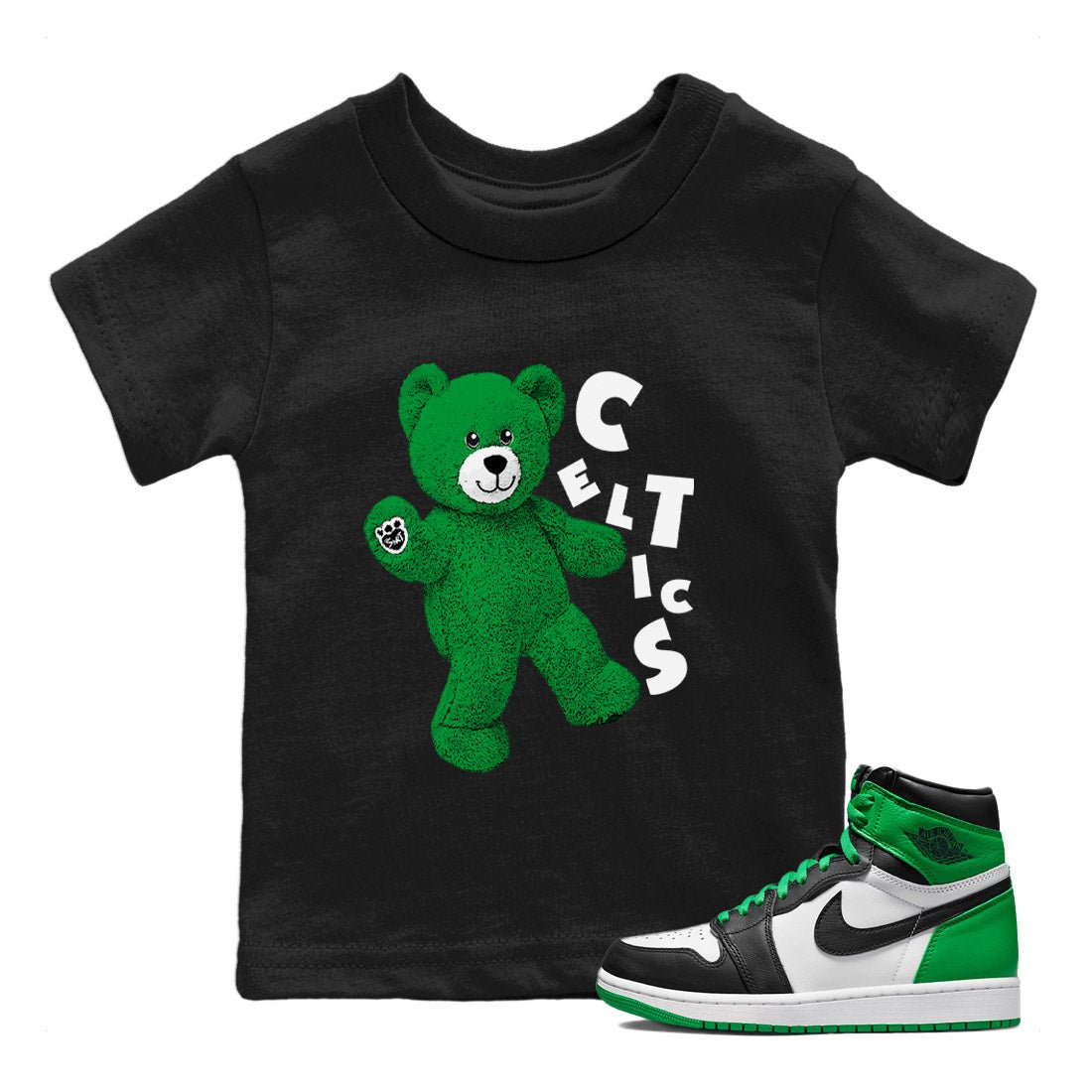 Air Jordan 1 Celtics Sneaker Match Tees Hello Bear Sneaker Tees Air Jordan 1 Lucky Green Celtics Tees Kids Shirts Black 1