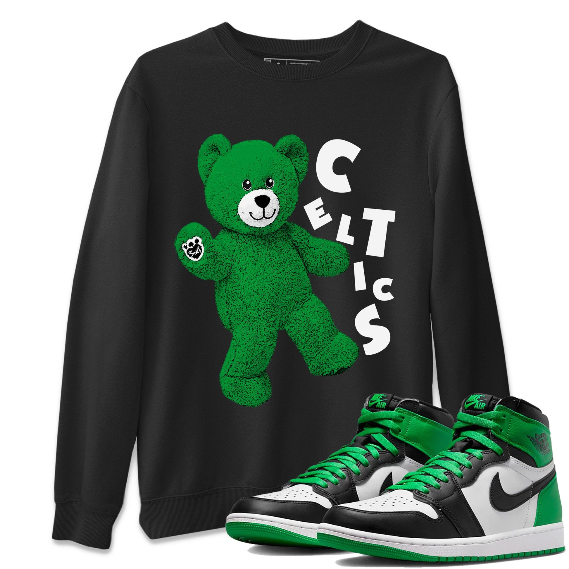 Air Jordan 1 Celtics Sneaker Match Tees Hello Bear Sneaker Tees Air Jordan 1 Lucky Green Celtics Tees Unisex Shirts Black 1