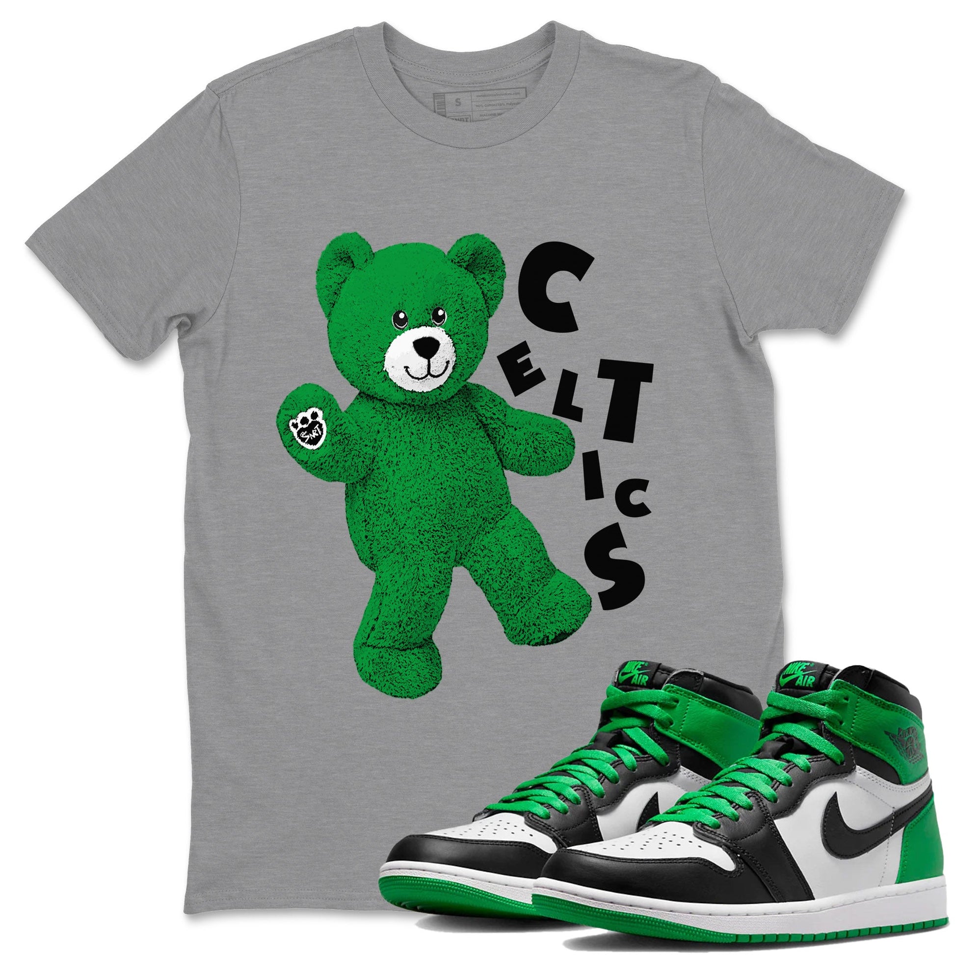 Air Jordan 1 Celtics Sneaker Match Tees Hello Bear Sneaker Tees Air Jordan 1 Lucky Green Celtics Tees Unisex Shirts Heather Grey 1