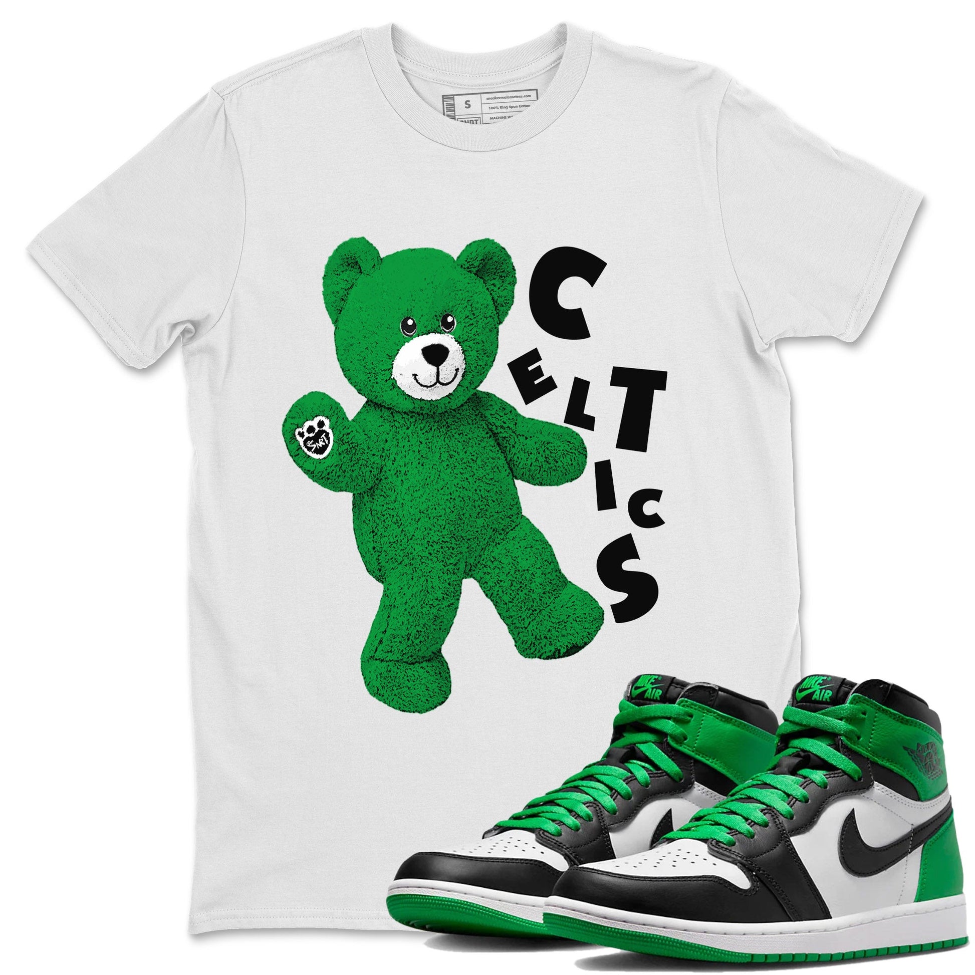 Air Jordan 1 Celtics Sneaker Match Tees Hello Bear Sneaker Tees Air Jordan 1 Lucky Green Celtics Tees Unisex Shirts White 1