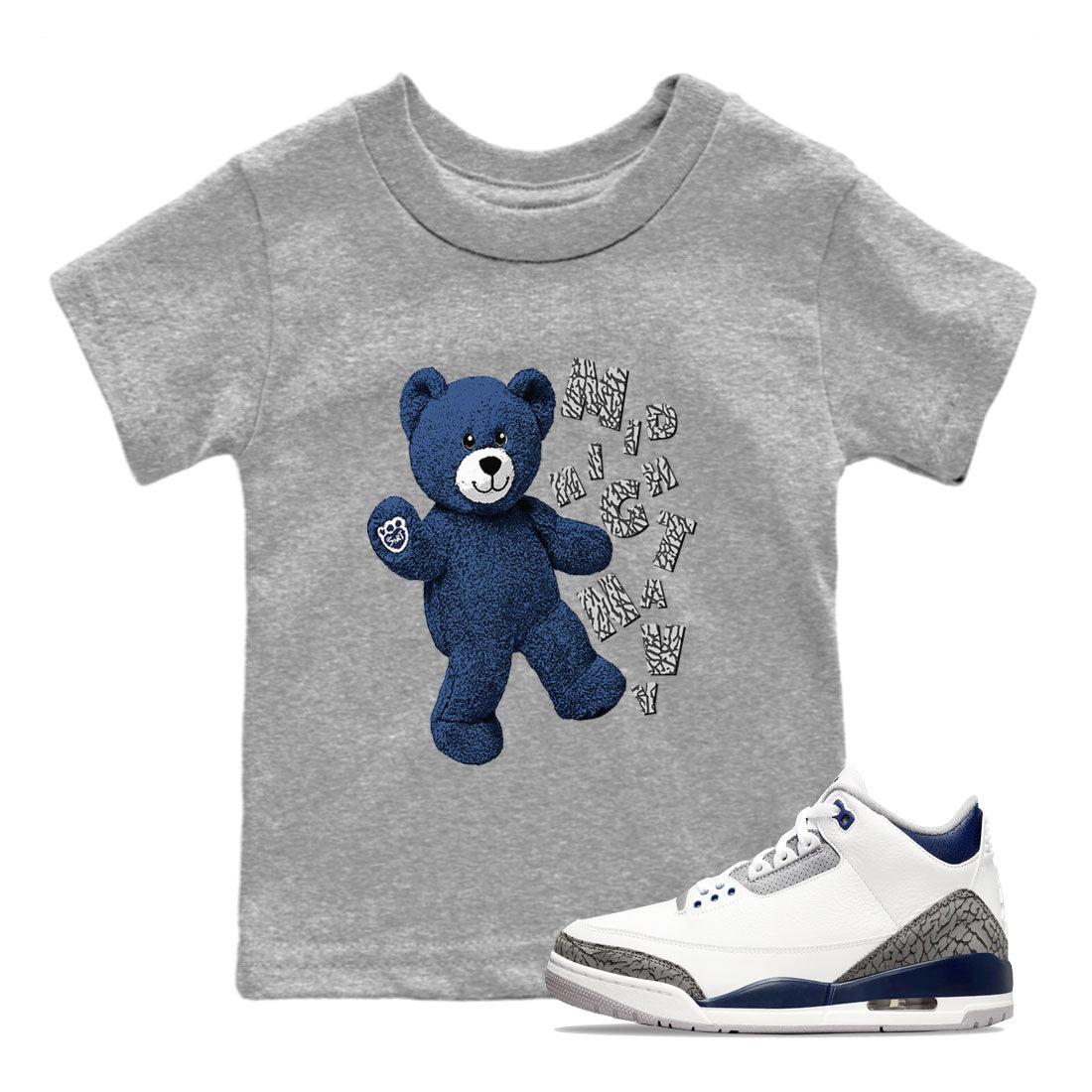 3s Midnight Navy shirt to match jordans Hello Bear sneaker match tee Air Jordan 3 Midnight Navy SNRT Sneaker Tees baby toddler Heather Grey 1 cotton Shirt