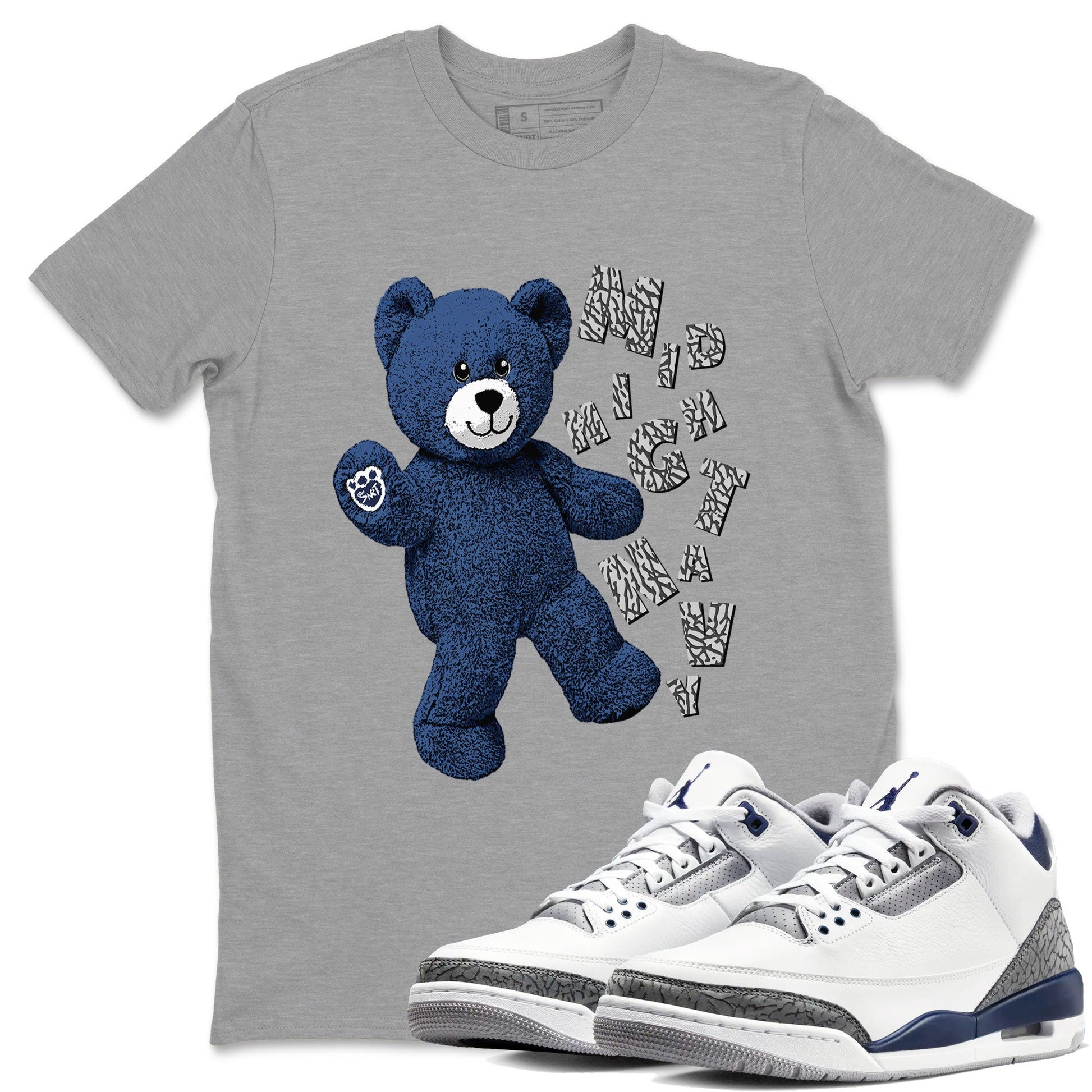 3s Midnight Navy shirt to match jordans Hello Bear sneaker match tee Air Jordan 3 Midnight Navy SNRT Sneaker Tees unisex cotton Heather Grey 1 crew neck shirt