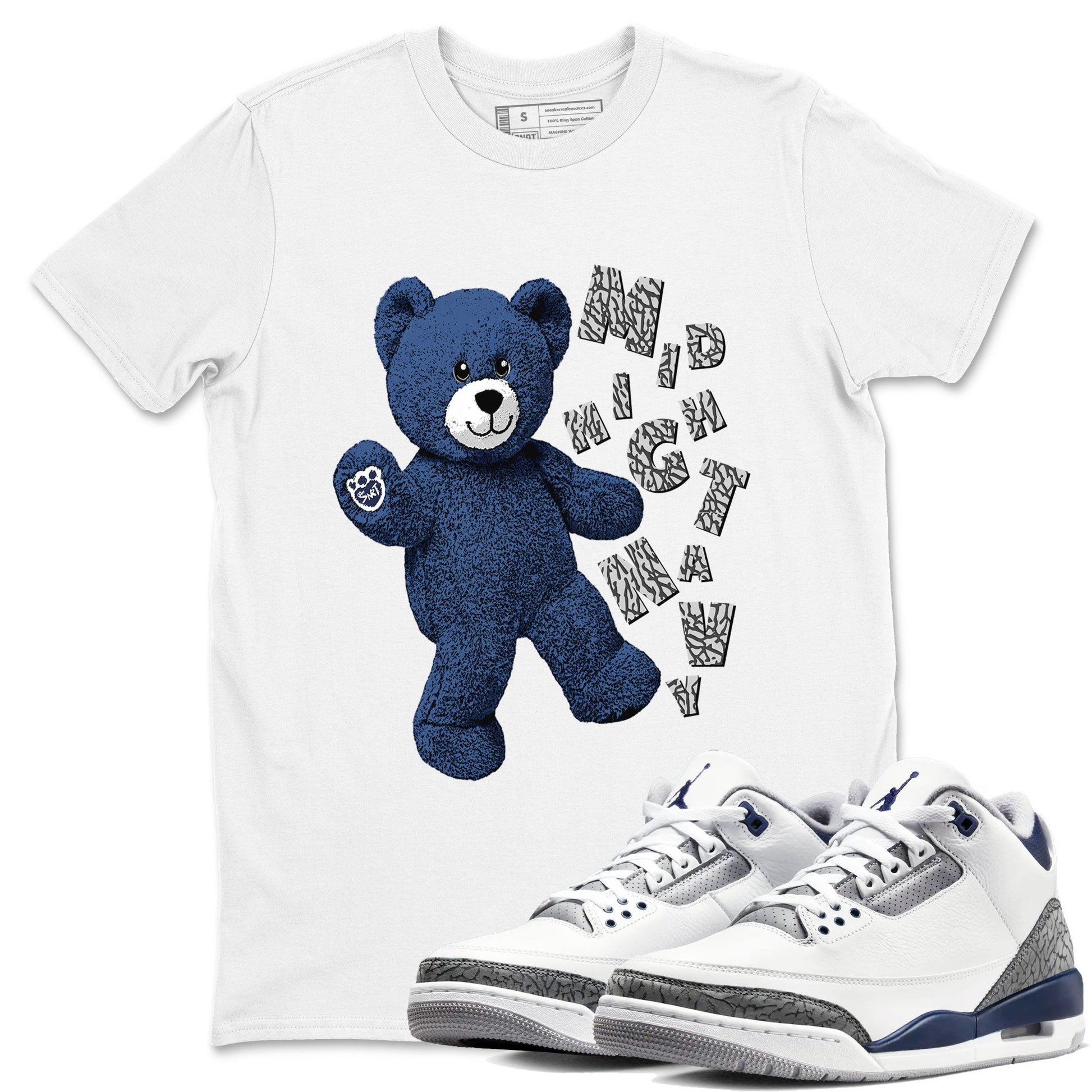 3s Midnight Navy shirt to match jordans Hello Bear sneaker match tee Air Jordan 3 Midnight Navy SNRT Sneaker Tees unisex cotton White 1 crew neck shirt