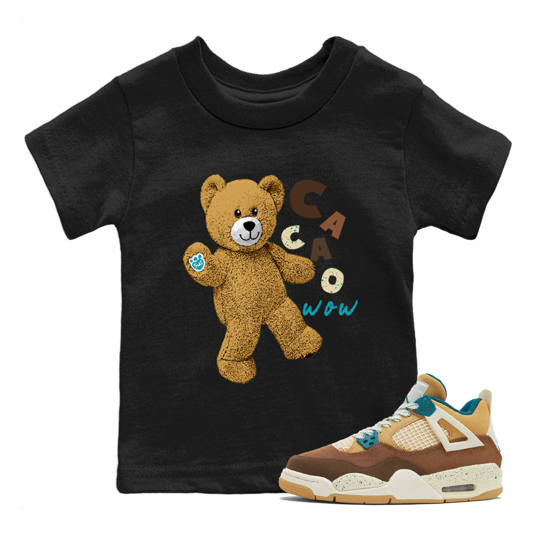 Air Jordan 4 GS Cacao Wow shirt to match jordans Hello Bear sneaker tees Air Jordan 4 Cacao Wow SNRT Sneaker Release Tees Baby Toddler Black 1 T-Shirt