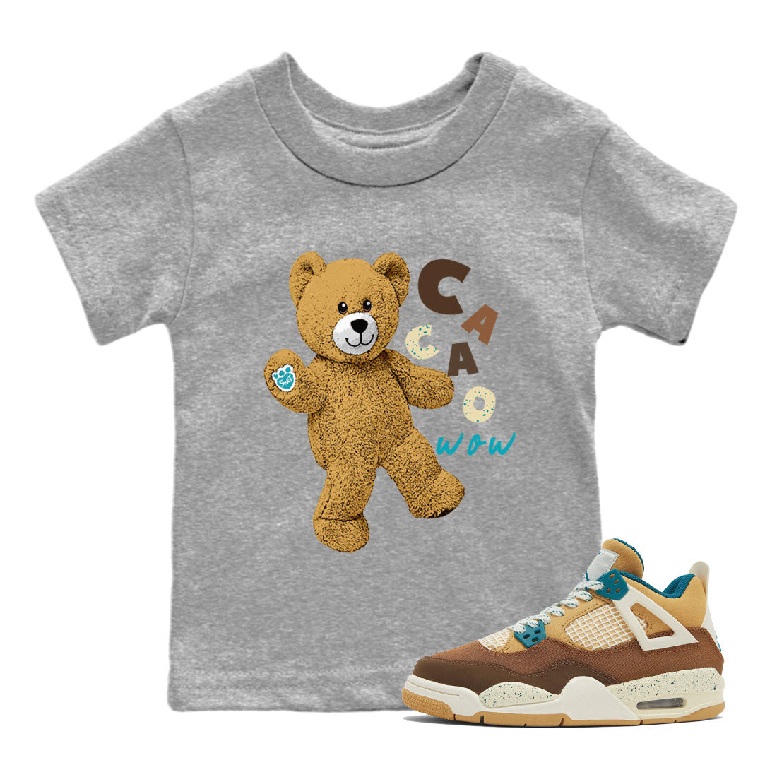 Air Jordan 4 GS Cacao Wow shirt to match jordans Hello Bear sneaker tees Air Jordan 4 Cacao Wow SNRT Sneaker Release Tees Baby Toddler Heather Grey 1 T-Shirt