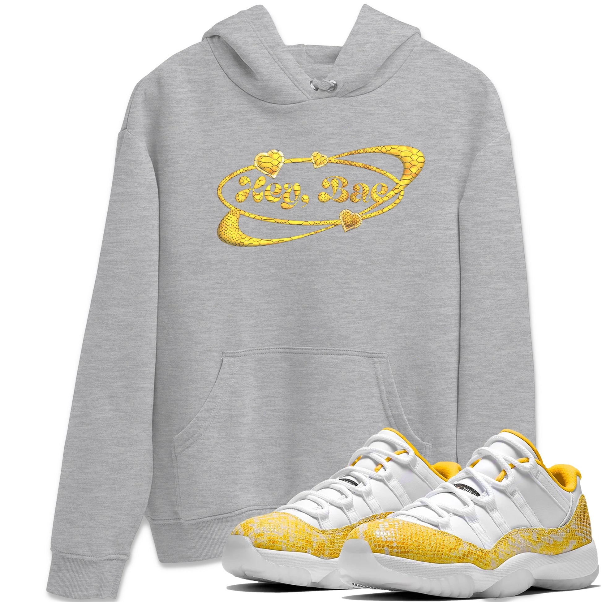 Air Jordan 11 Yellow Python Sneaker Match Tees Hey Bae Sneaker Tees AJ11 Yellow Python Sneaker Release Tees Unisex Shirts Heather Grey 1