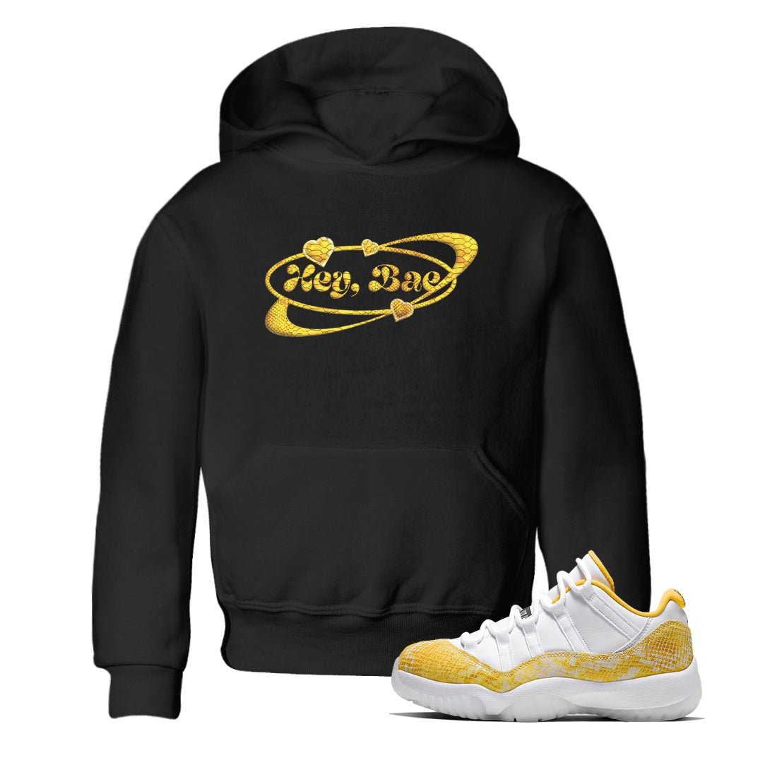 Air Jordan 11 Yellow Python Sneaker Match Tees Hey Bae Sneaker Tees AJ11 Yellow Python Sneaker Release Tees Kids Shirts Black 1