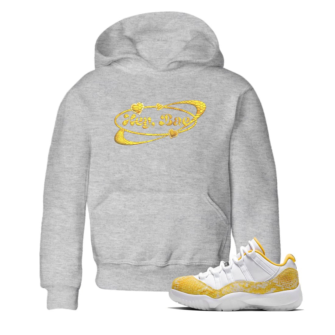 Air Jordan 11 Yellow Python Sneaker Match Tees Hey Bae Sneaker Tees AJ11 Yellow Python Sneaker Release Tees Kids Shirts Heather Grey 1