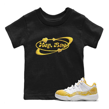 Air Jordan 11 Yellow Python Sneaker Match Tees Hey Bae Sneaker Tees AJ11 Yellow Python Sneaker Release Tees Kids Shirts Black 1