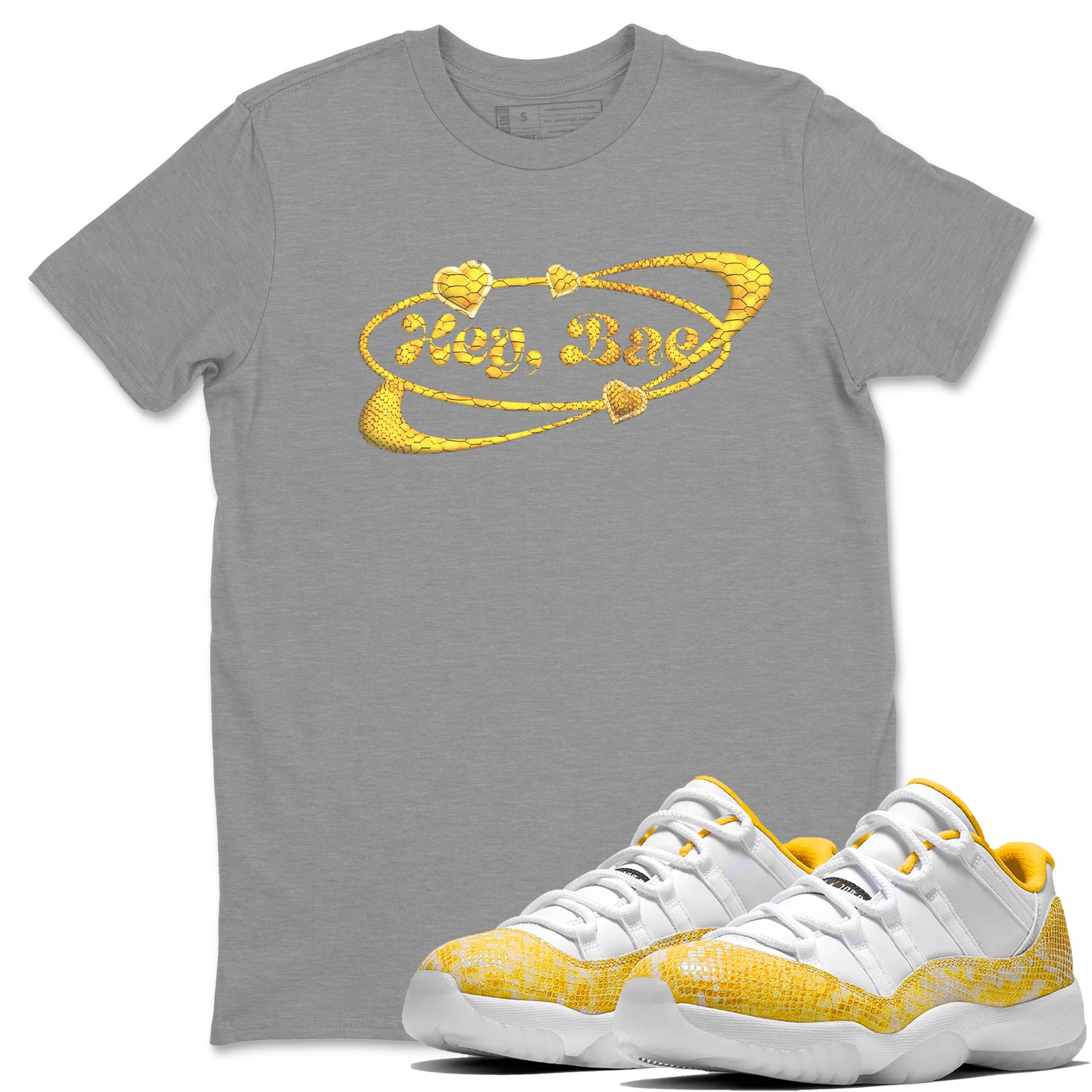 Air Jordan 11 Yellow Python Sneaker Match Tees Hey Bae Sneaker Tees AJ11 Yellow Python Sneaker Release Tees Unisex Shirts Heather Grey 1