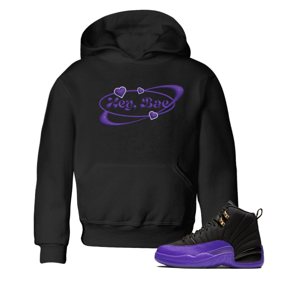 Air Jordan 12 Field Purple Sneaker Match Tees Hey Bae Sneaker Tees AJJordan 12 Lakers Sneaker Release Tees Kids Shirts Black 1