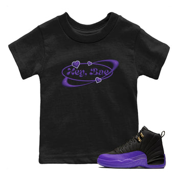 Air Jordan 12 Field Purple Sneaker Match Tees Hey Bae Sneaker Tees AJJordan 12 Lakers Sneaker Release Tees Kids Shirts Black 1