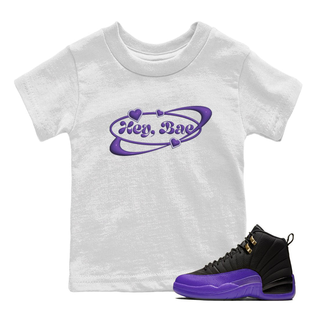 Air Jordan 12 Field Purple Sneaker Match Tees Hey Bae Sneaker Tees AJJordan 12 Lakers Sneaker Release Tees Kids Shirts White 1