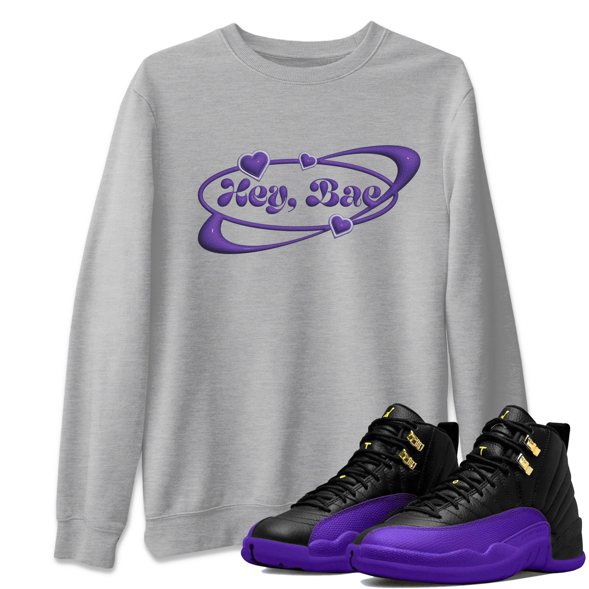 Air Jordan 12 Field Purple Sneaker Match Tees Hey Bae Sneaker Tees AJJordan 12 Lakers Sneaker Release Tees Unisex Shirts Heather Grey 1