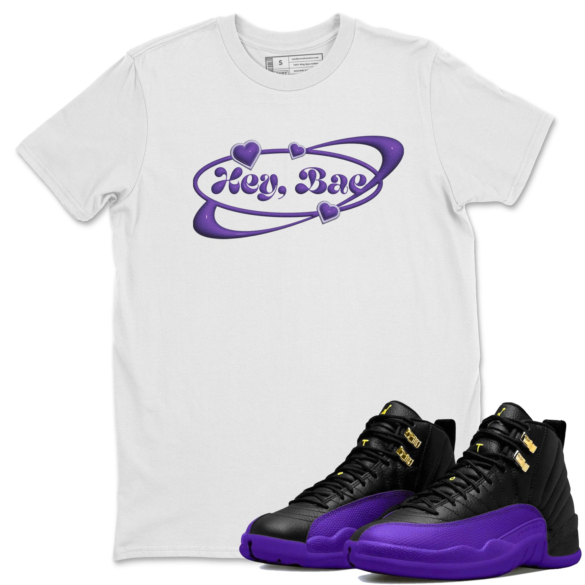 Air Jordan 12 Field Purple Sneaker Match Tees Hey Bae Sneaker Tees AJJordan 12 Lakers Sneaker Release Tees Unisex Shirts White 1