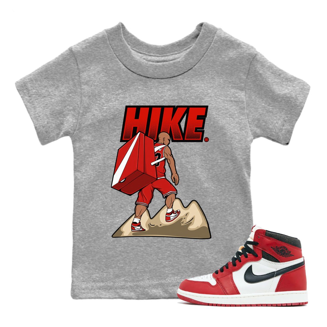 Air Jordan 1 Chicago Sneaker Match Tees Hike Sneaker Tees Air Jordan 1 Retro Chicago Sneaker Release Tees Kids Shirts Heather Grey 1