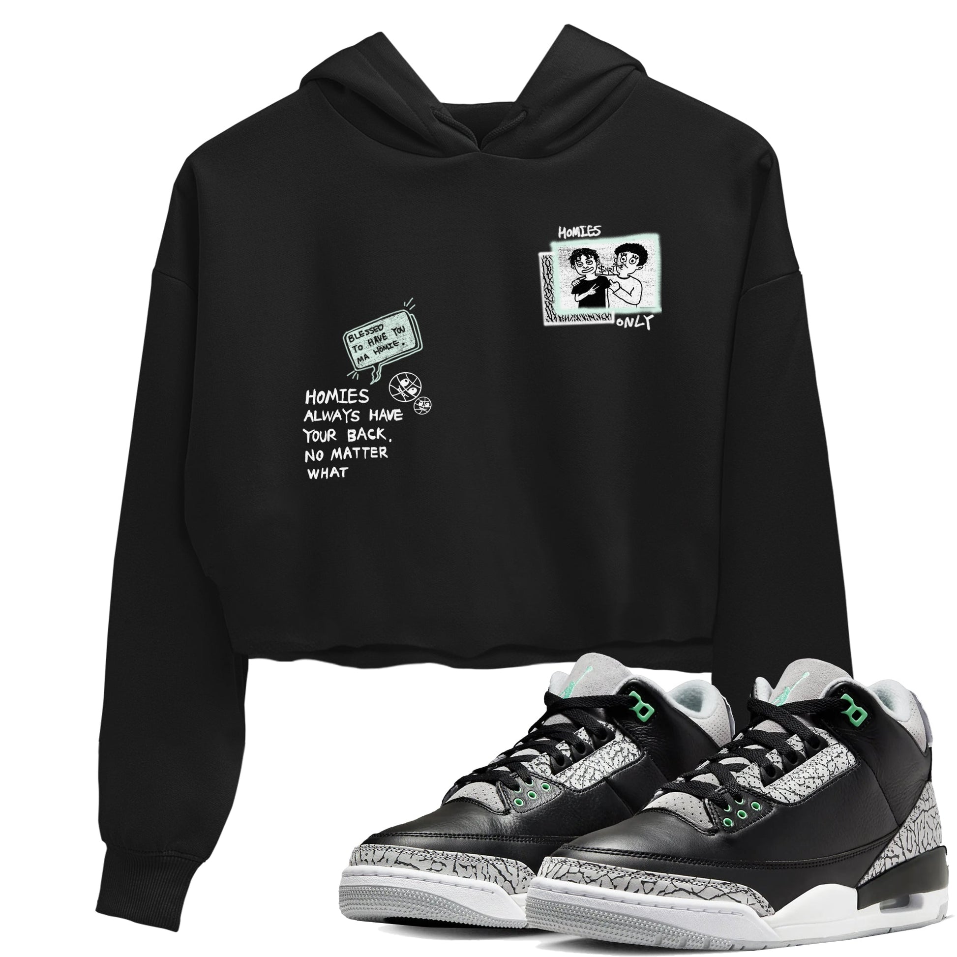 3s Green Glow shirt to match jordans Homies Only sneaker tees Air Jordan 3 Green Glow SNRT Sneaker Release Tees Black 1 crop length shirt