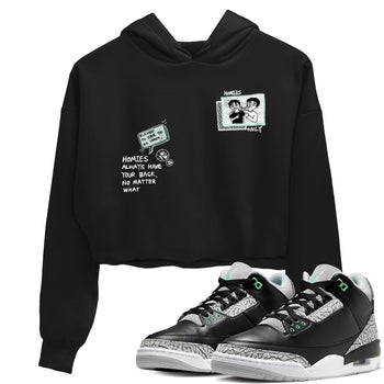 3s Green Glow shirt to match jordans Homies Only sneaker tees Air Jordan 3 Green Glow SNRT Sneaker Release Tees Black 1 crop length shirt
