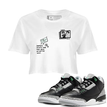 3s Green Glow shirt to match jordans Homies Only sneaker tees Air Jordan 3 Green Glow SNRT Sneaker Release Tees White 1 crop length shirt