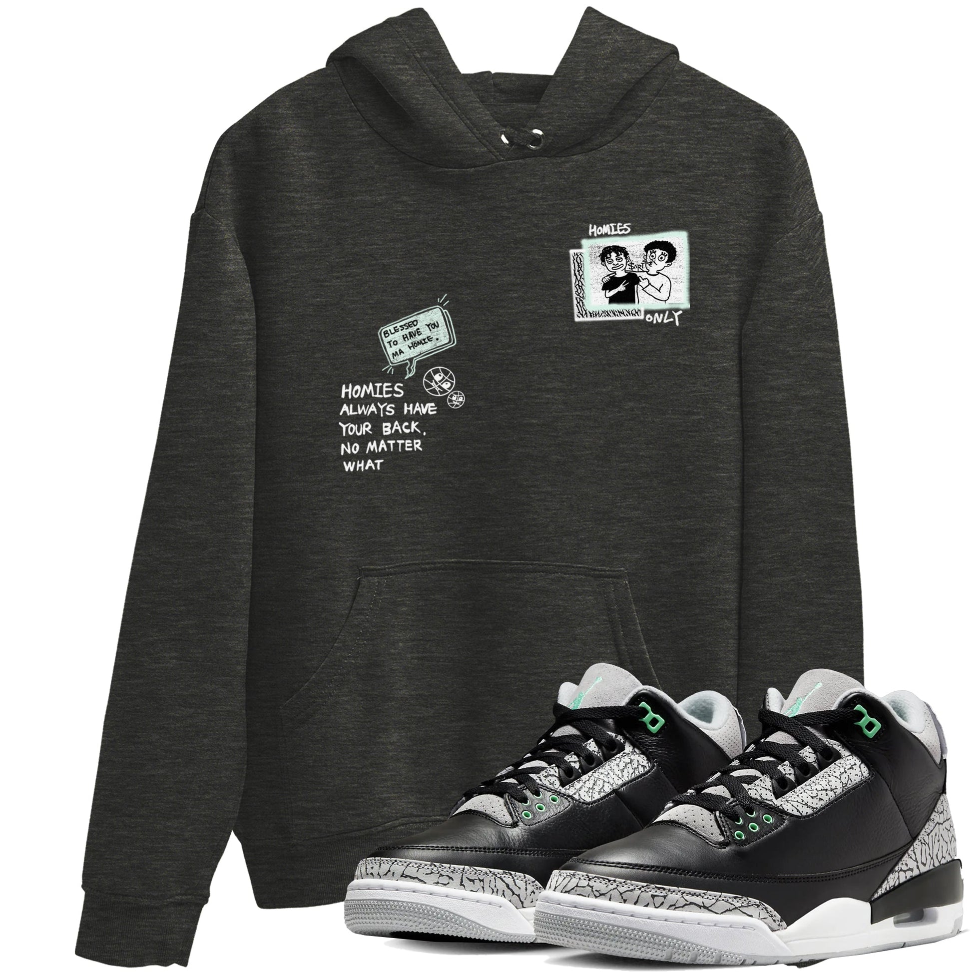 3s Green Glow shirt to match jordans Homies Only sneaker tees Air Jordan 3 Green Glow SNRT Sneaker Release Tees unisex cotton Charcoal Heather 1 crew neck shirt