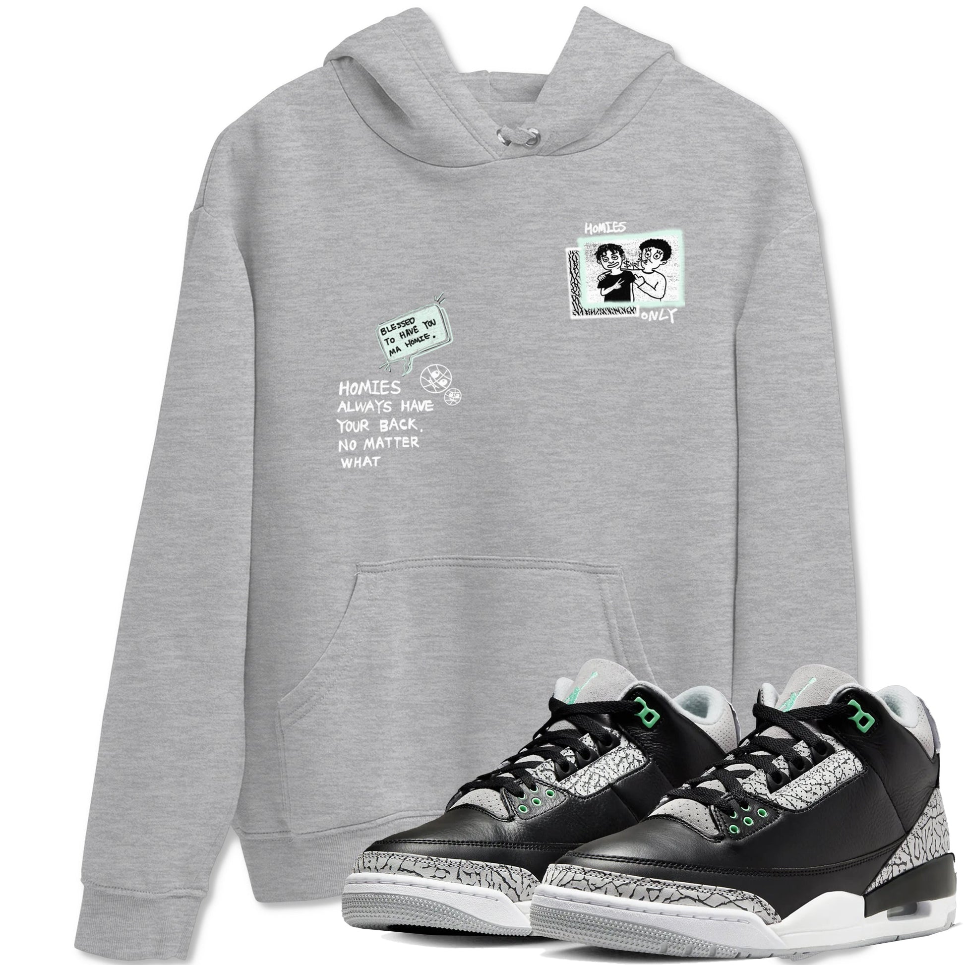 3s Green Glow shirt to match jordans Homies Only sneaker tees Air Jordan 3 Green Glow SNRT Sneaker Release Tees unisex cotton Heather Grey 1 crew neck shirt