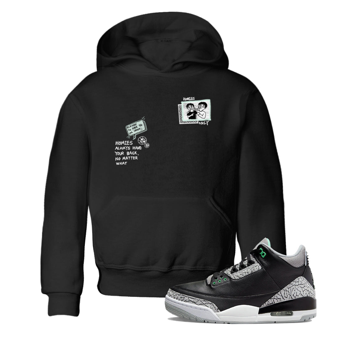 3s Green Glow shirt to match jordans Homies Only sneaker tees Air Jordan 3 Green Glow SNRT sneaker release tees baby toddler Black 1 cotton Shirt