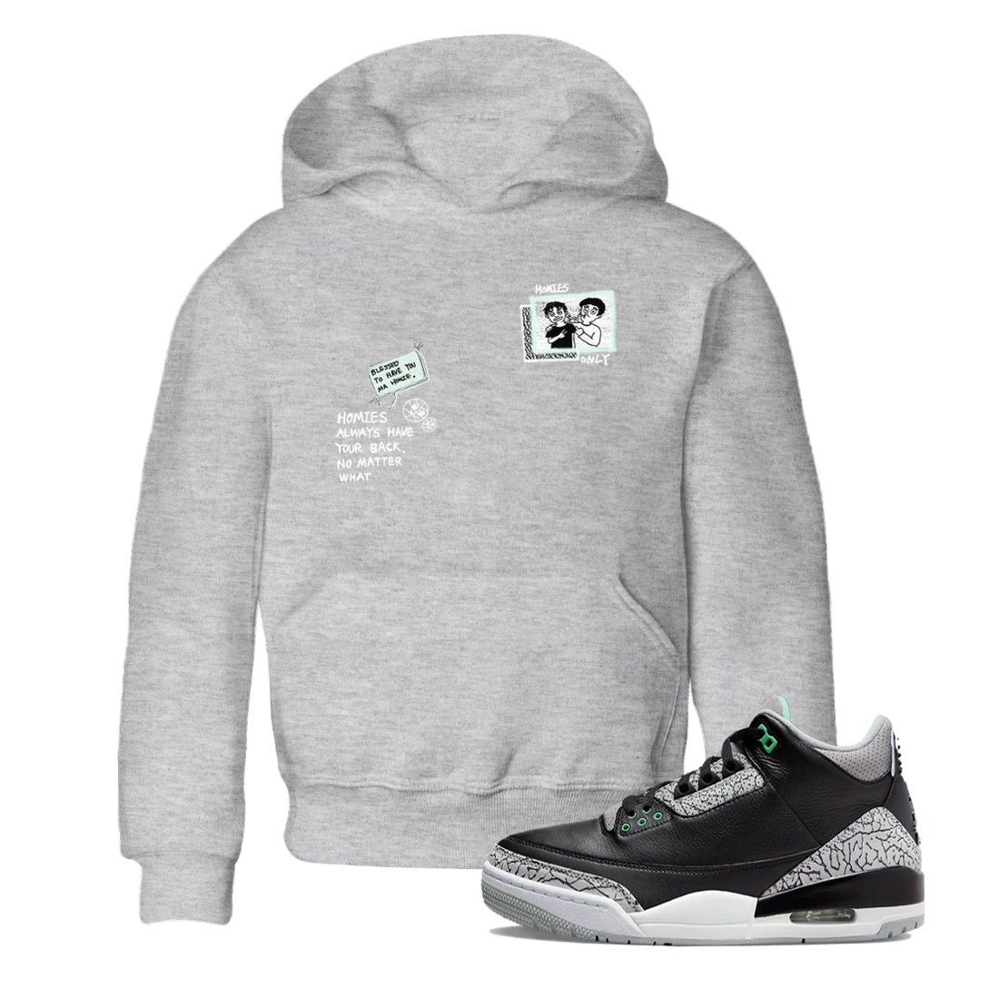 3s Green Glow shirt to match jordans Homies Only sneaker tees Air Jordan 3 Green Glow SNRT sneaker release tees baby toddler Heather Grey 1 cotton Shirt