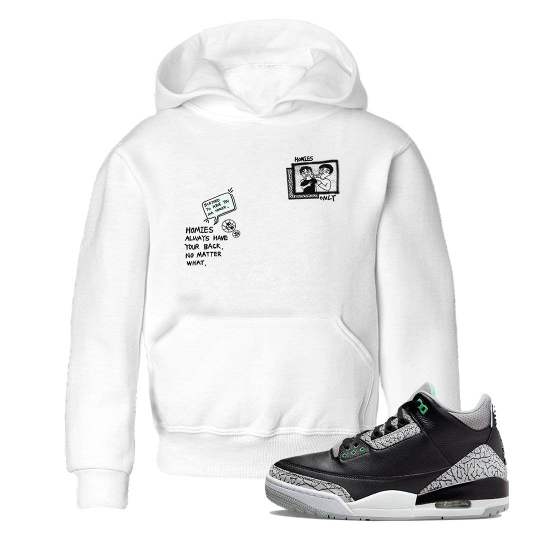 3s Green Glow shirt to match jordans Homies Only sneaker tees Air Jordan 3 Green Glow SNRT sneaker release tees baby toddler White 1 cotton Shirt