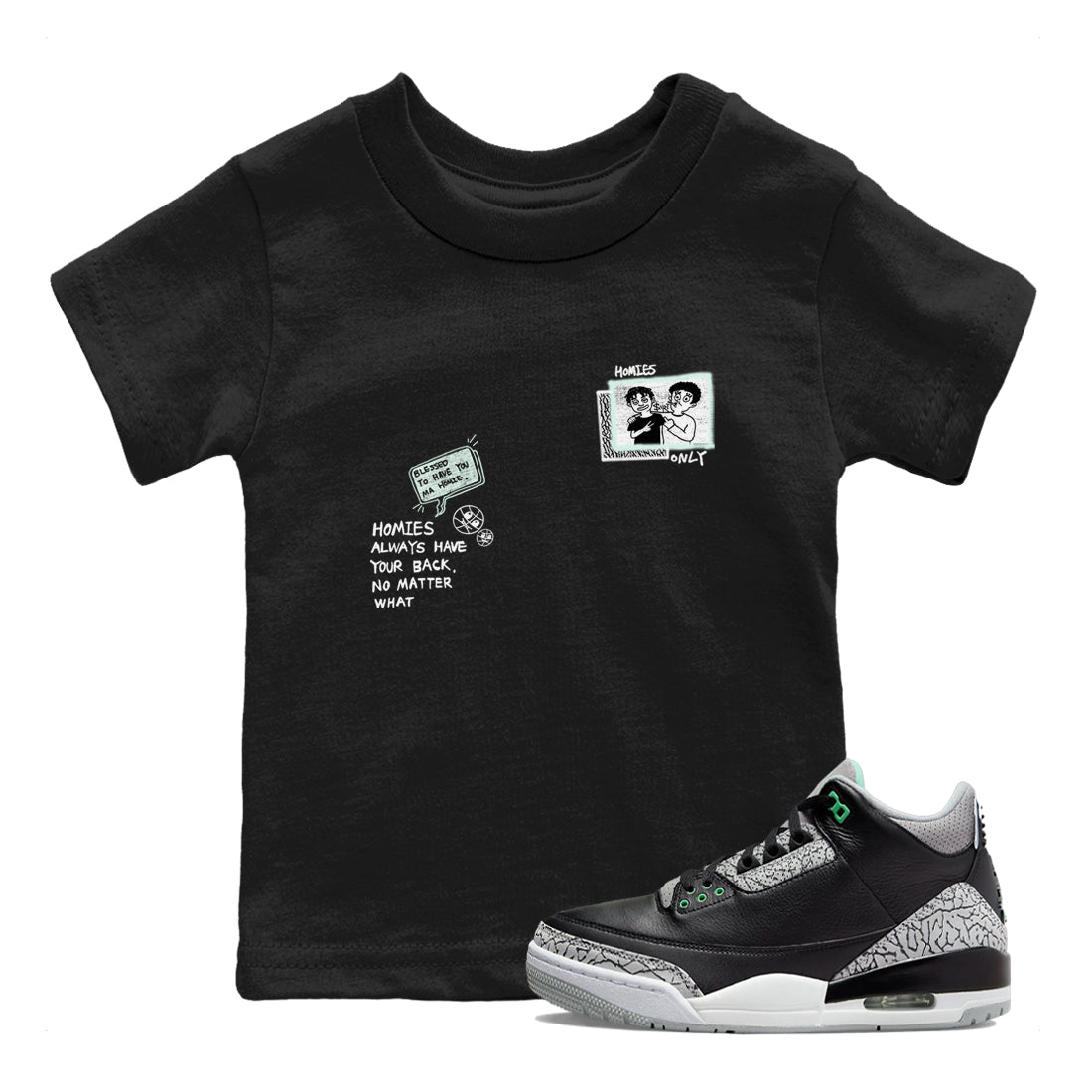 3s Green Glow shirt to match jordans Homies Only sneaker tees Air Jordan 3 Green Glow SNRT sneaker release tees baby toddler Black 1 cotton Shirt