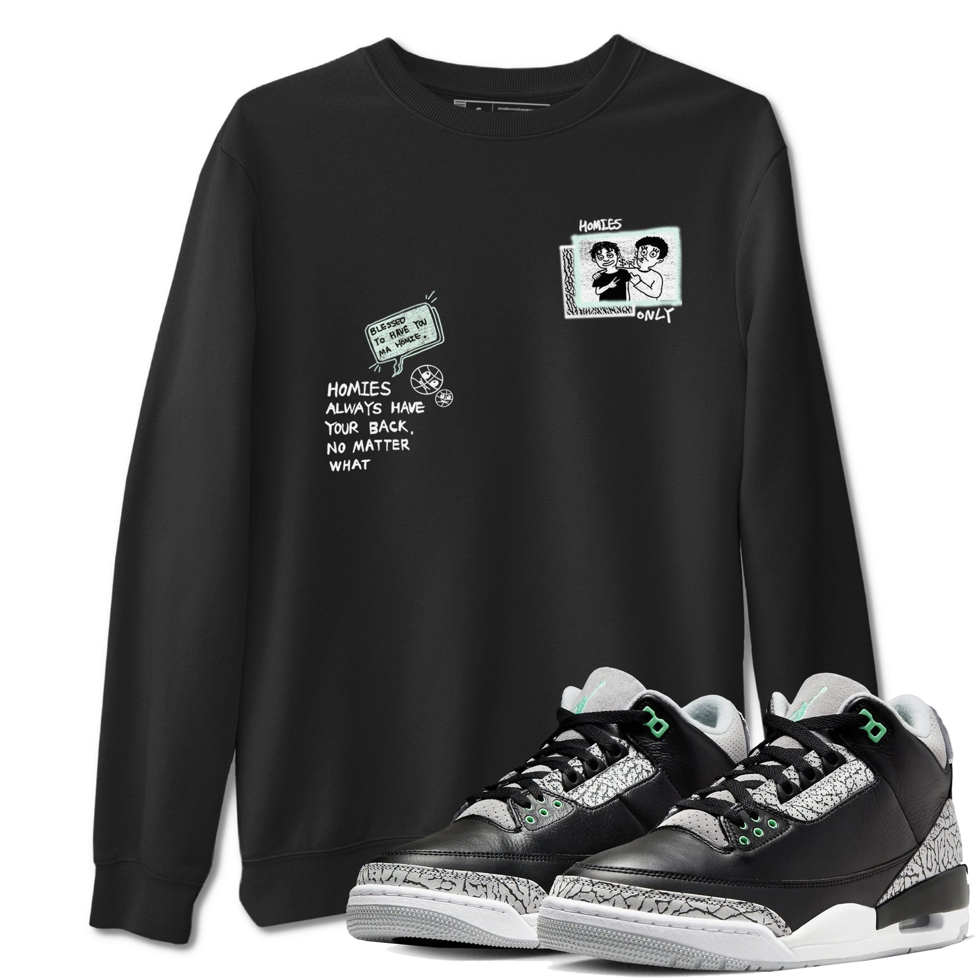 3s Green Glow shirt to match jordans Homies Only sneaker tees Air Jordan 3 Green Glow SNRT Sneaker Release Tees unisex cotton Black 1 crew neck shirt