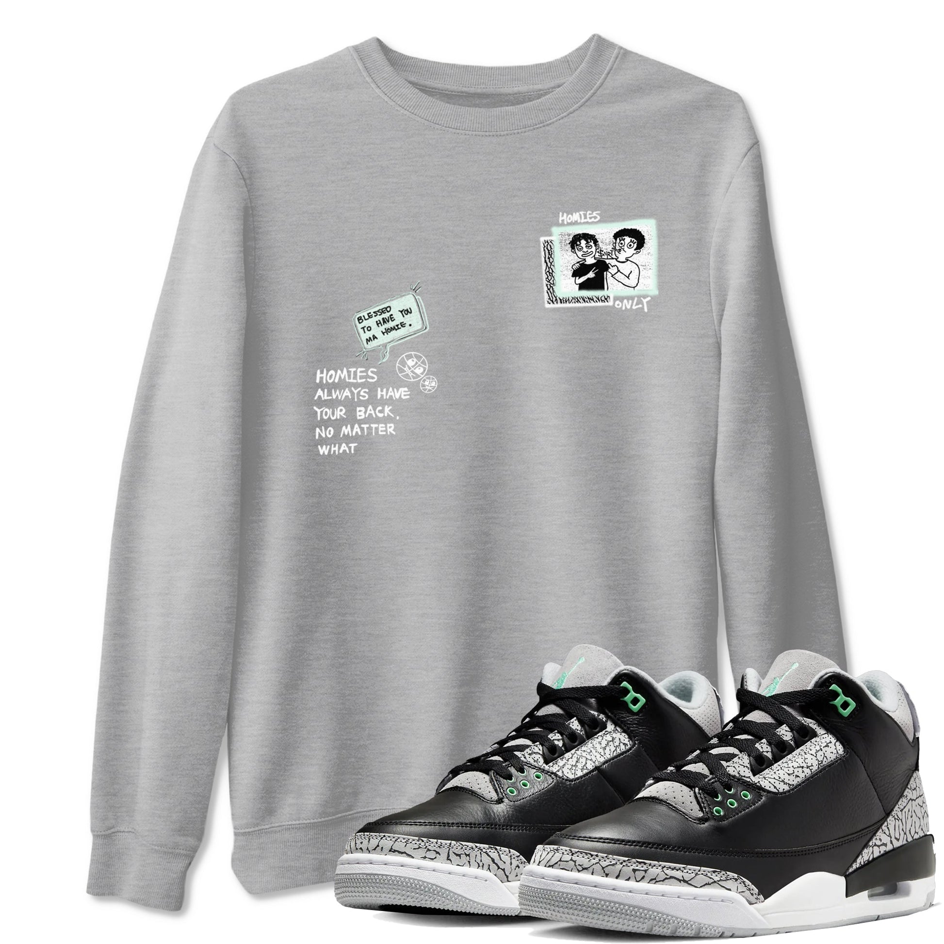 3s Green Glow shirt to match jordans Homies Only sneaker tees Air Jordan 3 Green Glow SNRT Sneaker Release Tees unisex cotton Heather Grey 1 crew neck shirt