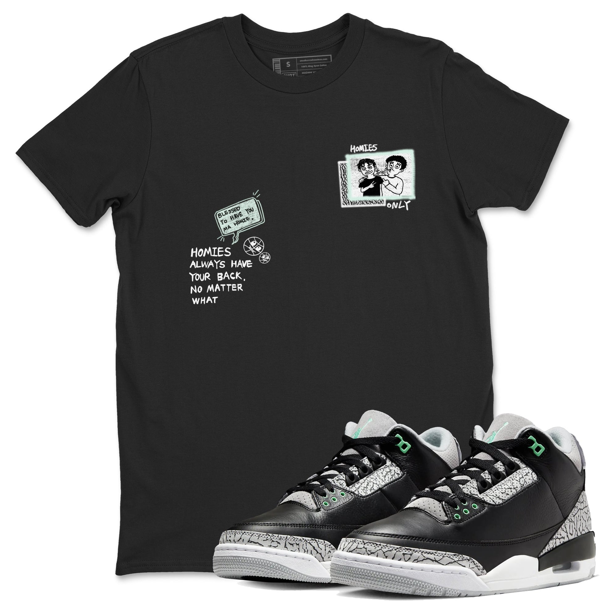 3s Green Glow shirt to match jordans Homies Only sneaker tees Air Jordan 3 Green Glow SNRT Sneaker Release Tees unisex cotton Black 1 crew neck shirt