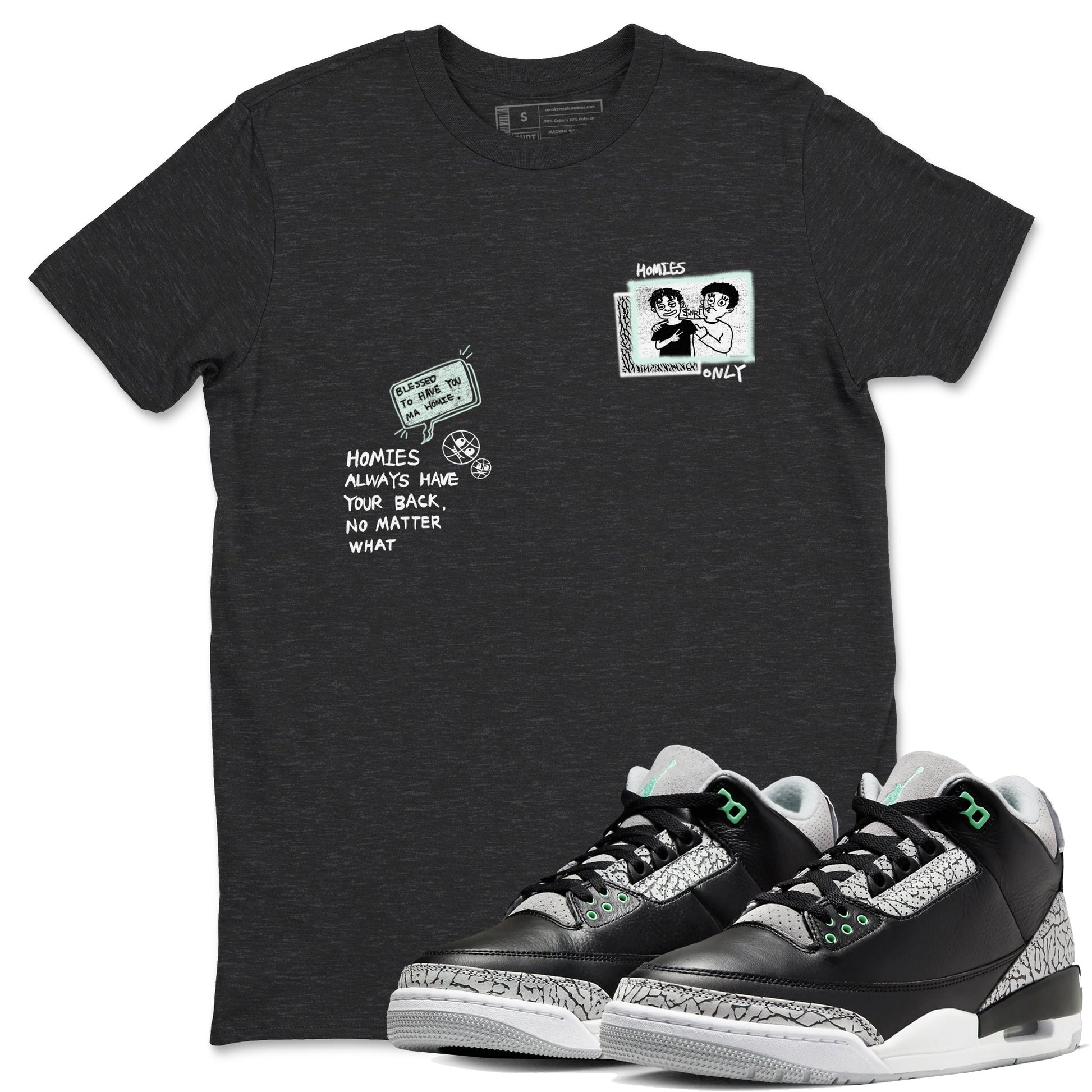 3s Green Glow shirt to match jordans Homies Only sneaker tees Air Jordan 3 Green Glow SNRT Sneaker Release Tees unisex cotton Charcoal Heather 1 crew neck shirt