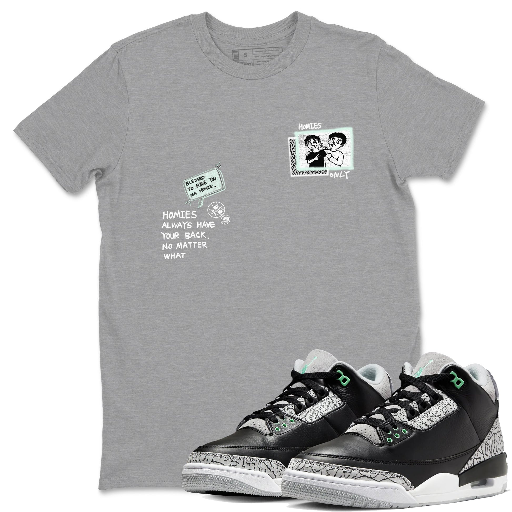 3s Green Glow shirt to match jordans Homies Only sneaker tees Air Jordan 3 Green Glow SNRT Sneaker Release Tees unisex cotton Heather Grey 1 crew neck shirt
