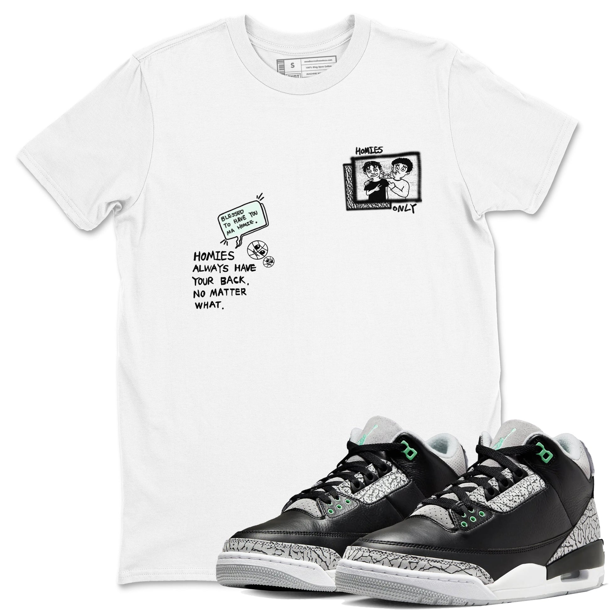3s Green Glow shirt to match jordans Homies Only sneaker tees Air Jordan 3 Green Glow SNRT Sneaker Release Tees unisex cotton White 1 crew neck shirt