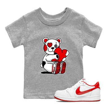 Air Jordan 1 University Red shirt to match jordans Hugging Bear sneaker tees Jordan 1 Low University Red SNRT Sneaker Release Tees Baby Toddler Heather Grey 1 T-Shirt