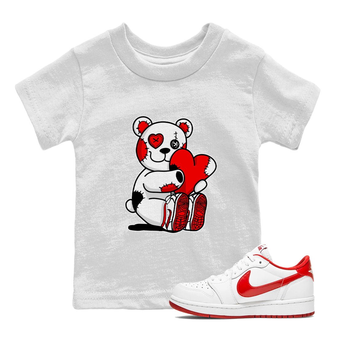 Air Jordan 1 University Red shirt to match jordans Hugging Bear sneaker tees Jordan 1 Low University Red SNRT Sneaker Release Tees Baby Toddler White 1 T-Shirt