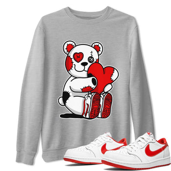 Air Jordan 1 University Red shirt to match jordans Hugging Bear sneaker tees Jordan 1 Low University Red SNRT Sneaker Release Tees Crew Neck Casual Unisex Heather Grey 1 T-Shirt
